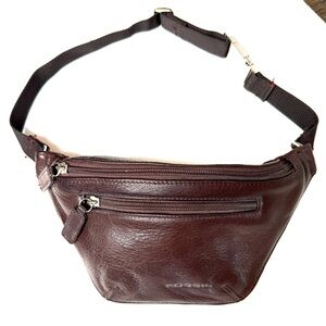 Fossil Brown Real Leather Waist Bag Adjustable buckle ID pouch Zipper